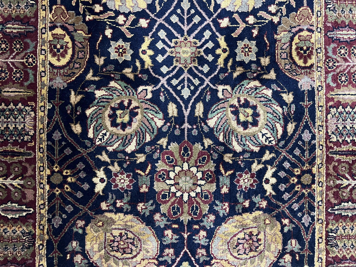 Indo Persian Wool Runner 2.8 x 18 Hand Knotted Vintage Floral Hallway Rug In Dark Blue Burgundy