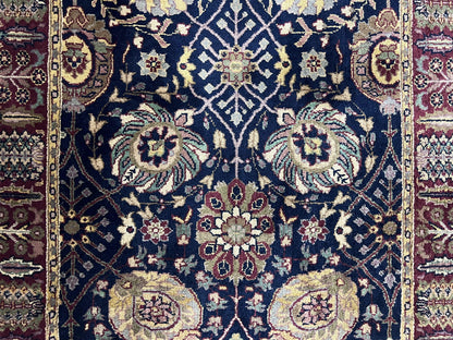 Indo Persian Wool Runner 2.8 x 18 Hand Knotted Vintage Floral Hallway Rug In Dark Blue Burgundy