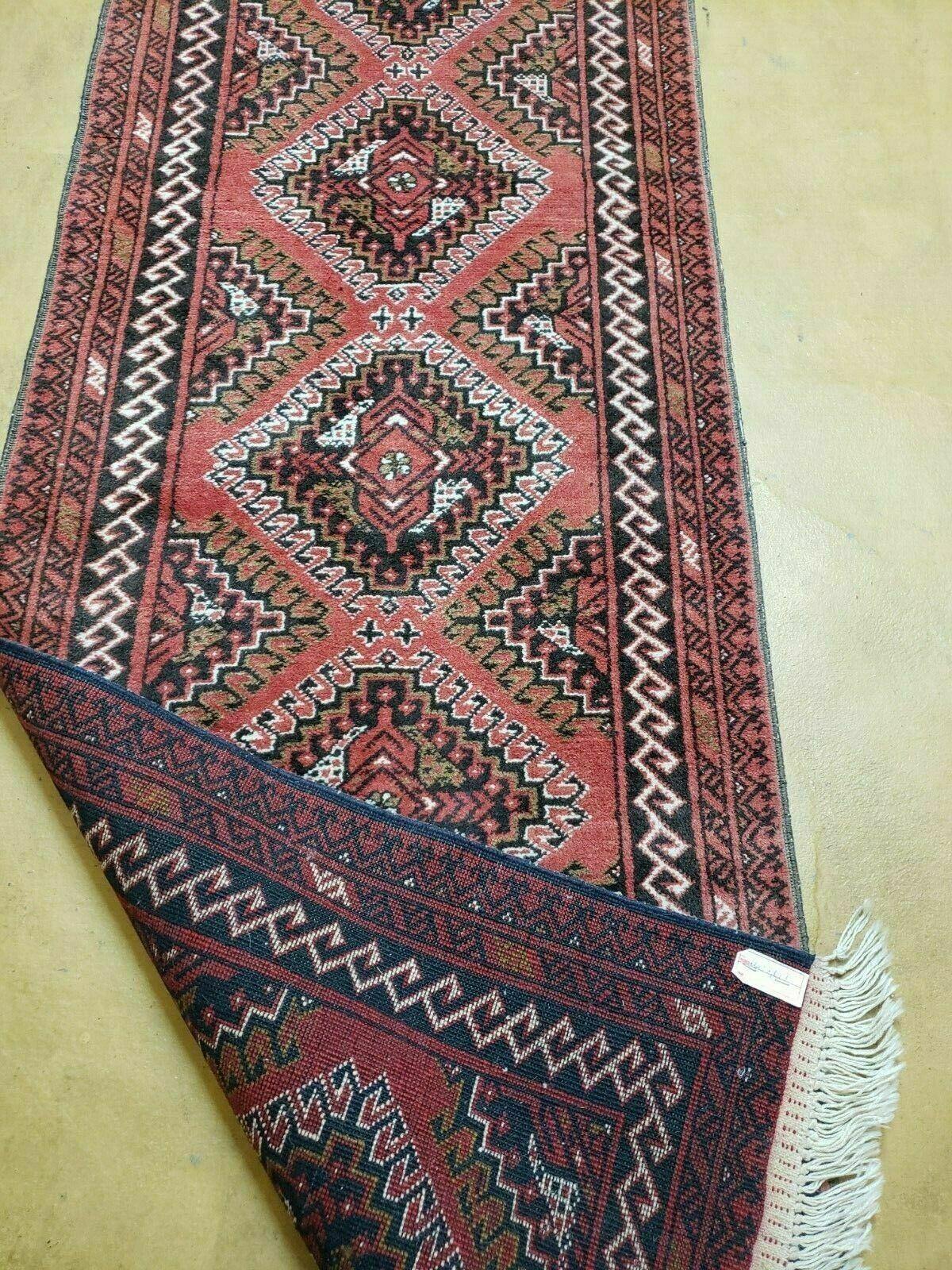 Vintage Bokhara Runner Rug Turkoman Wool Handmade From Pakistan 2 Ft 5 In By 9 Ft