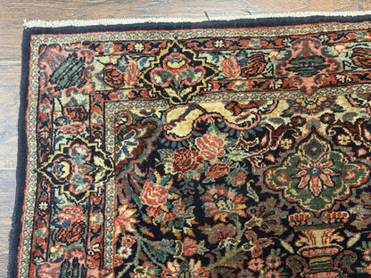 Antique Persian Rug Navy Blue Hamadan 1920s Wool Bidjar Carpet 4x5