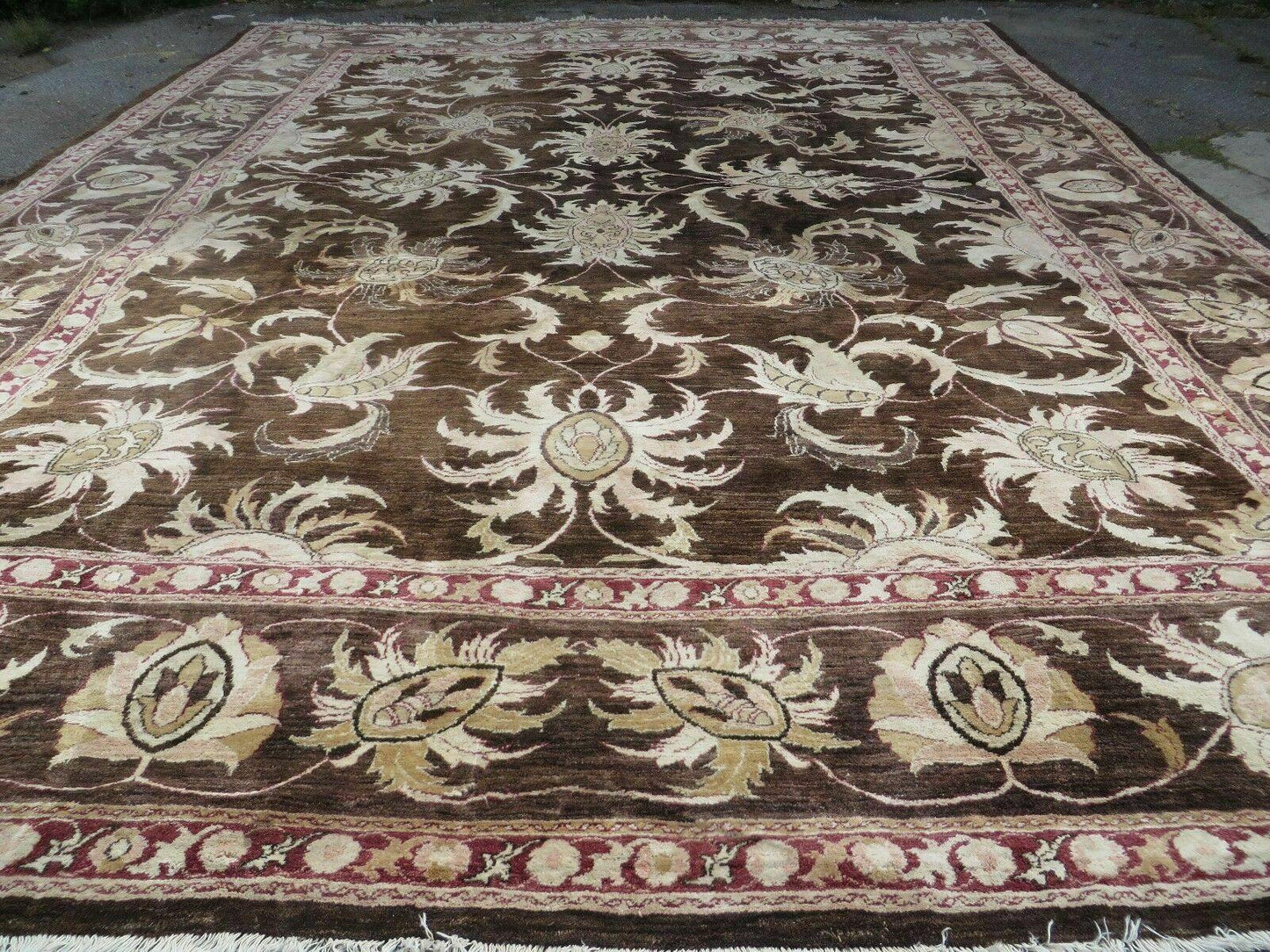 Vintage Peshawar Oushak Wool Rug 13x16 Handmade Floral Pattern Antique Washed