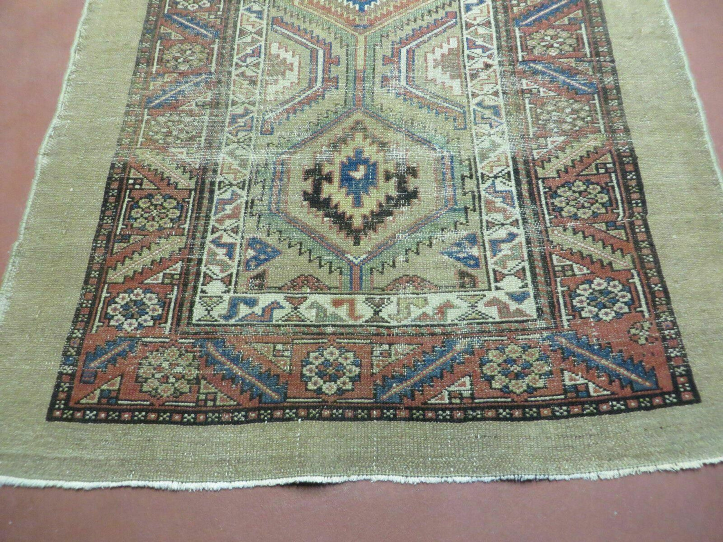 Turkish Wool Rug Runner Antique Hand Made 3 Ft 4 In By 12 Ft Camel Hair
