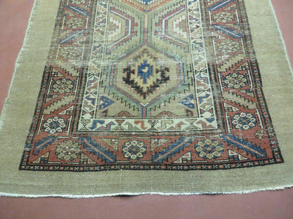 Turkish Wool Rug Runner Antique Hand Made 3 Ft 4 In By 12 Ft Camel Hair