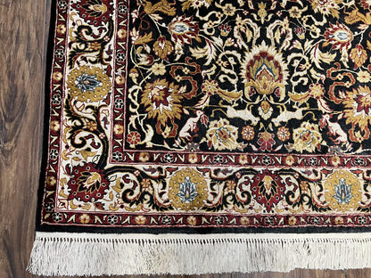 Sino Persian Silk Rug 3x5 Vintage Hand Knotted Carpet Black Ivory Gold With Floral And Animal Motifs
