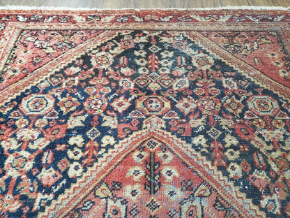 Persian Mahal Rug Antique Hand Knotted Wool 1930s Red Black Boho Foyer 4.4 By 6.6