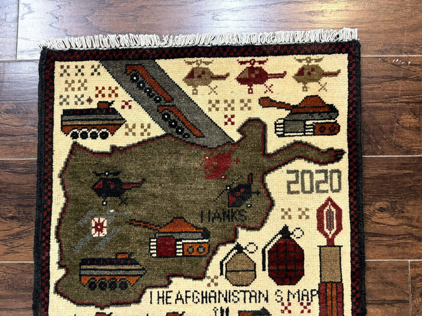 Afghan War Rug Tanks And Helicopters Hand Knotted Wool Area Rug Modern Decor