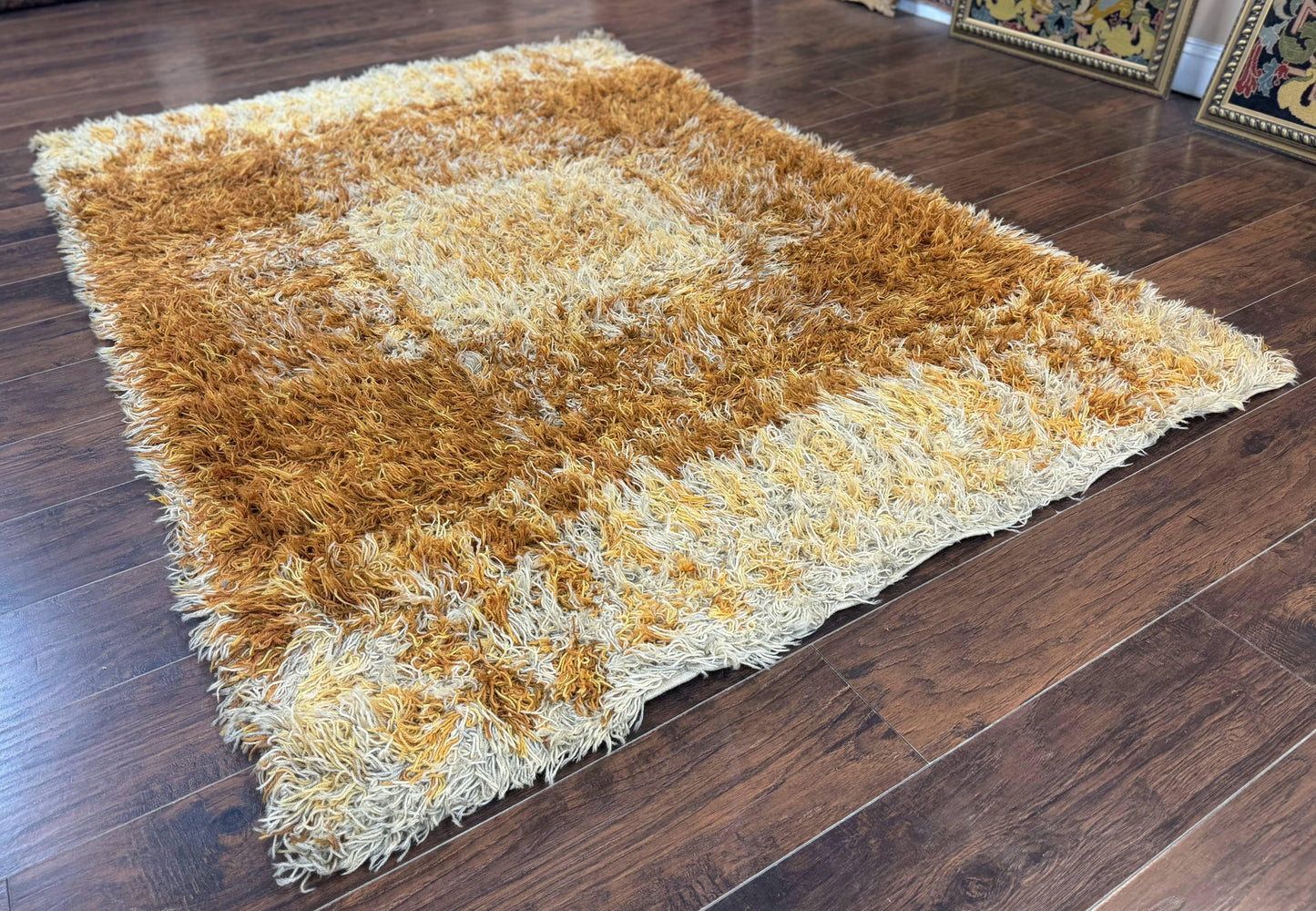 Vintage Rya Shag Rug 5.5 x 7.7 Feet Wool Area Rug for Living Room