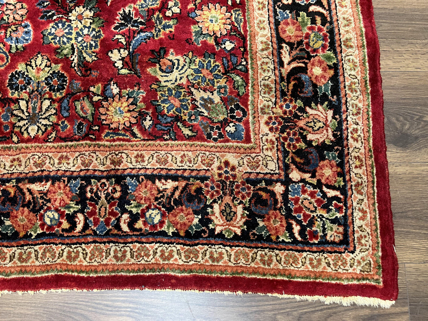 Rare Persian Rug Hand Knotted Wool 1920s Sarouk Antique Floral Allover Carpet
