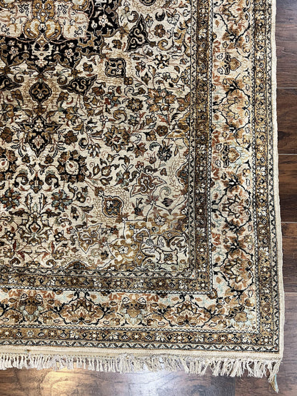 Persian Qum Silk Rug Floral Medallion Hand Knotted Silk On Silk Oriental Carpet