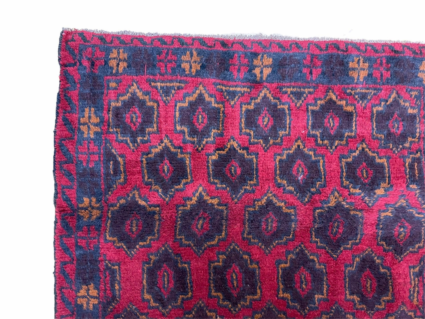 Balouchi Rug Vintage Handmade Tribal Wool Afghan 2ft 10in x 4ft 7in Red Blue