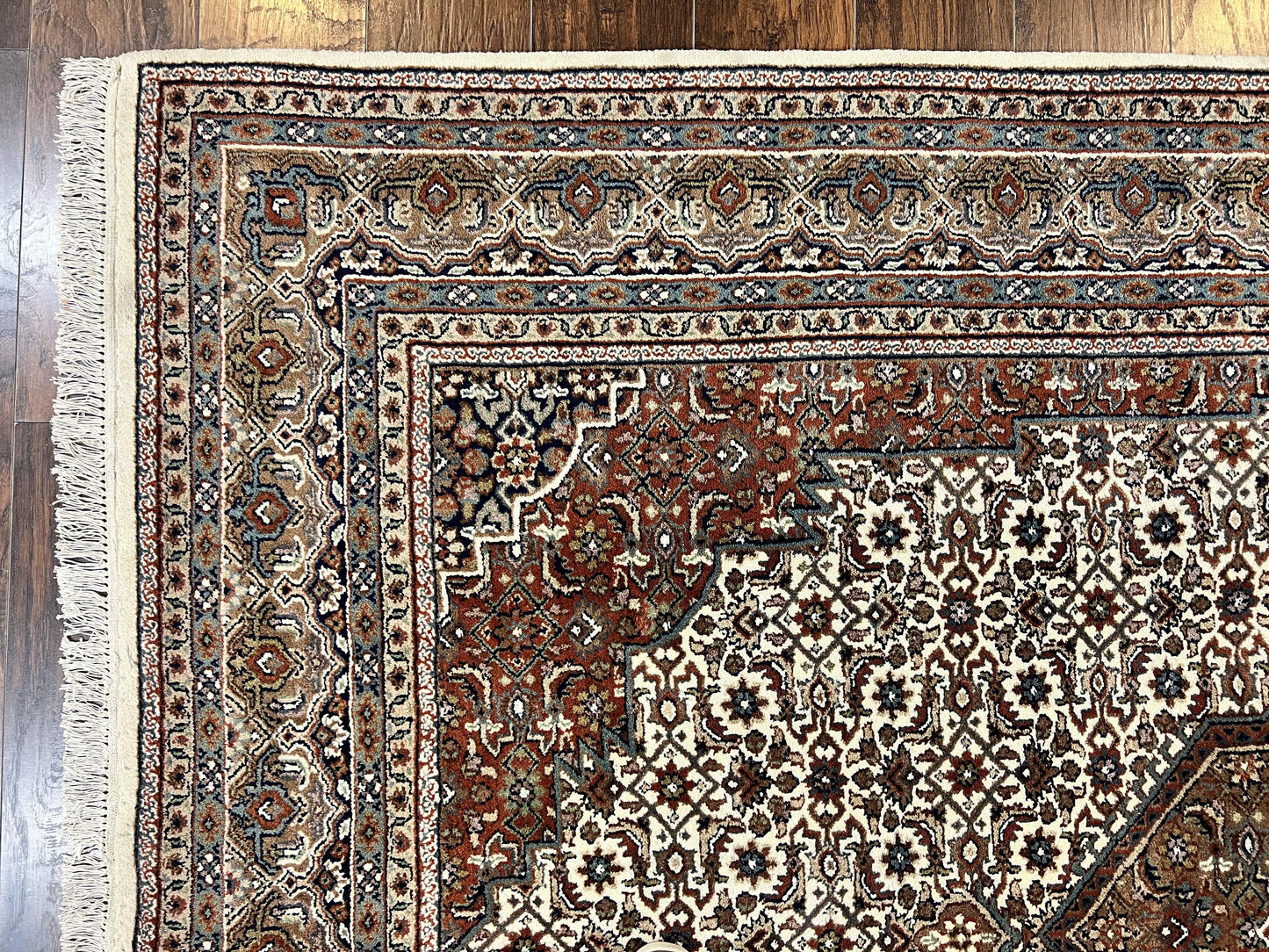 Indo Persian Hand Knotted Wool Rug 7x10 Cream Medallion Vintage Oriental Carpet