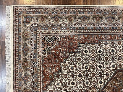 Indo Persian Hand Knotted Wool Rug 7x10 Cream Medallion Vintage Oriental Carpet