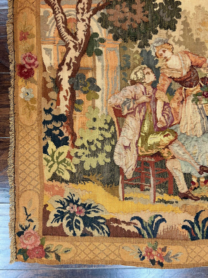 Antique Tapestry 3x4 European French Hand Loomed Victorian Wool Wall Hanging