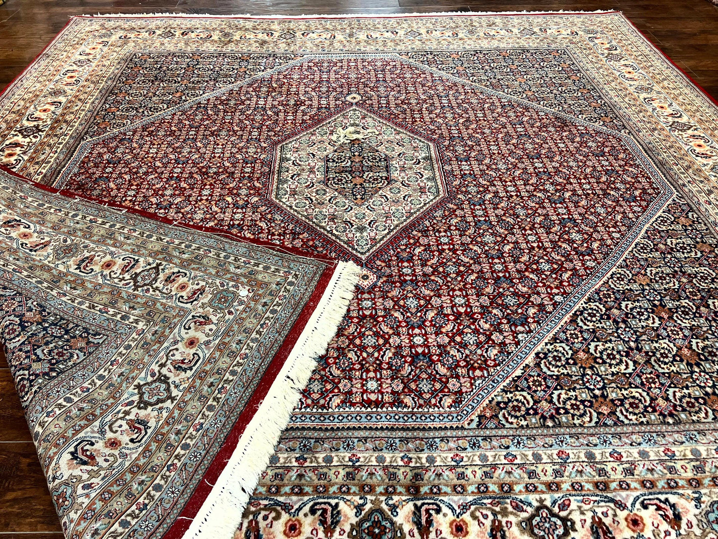 Bidjar Rug Square 10x10 Indo Persian Handmade Wool Carpet Red Vintage