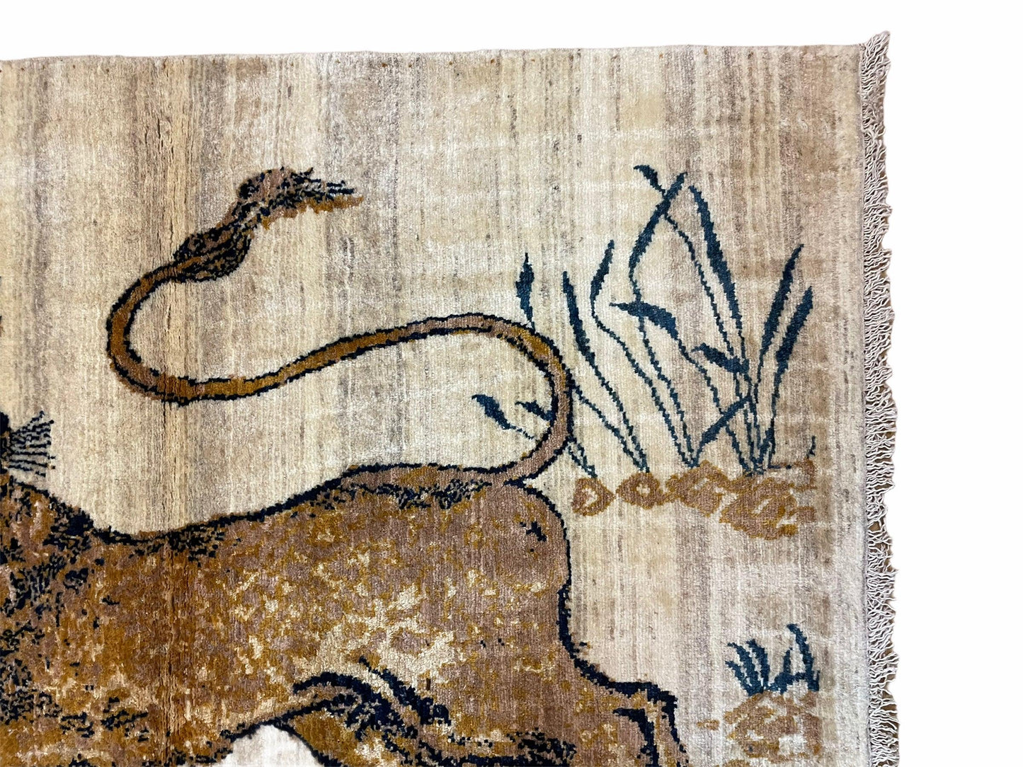 Handmade Wool Rug Hand Knotted Lion Vintage 3.5x4 New Organic Dyes