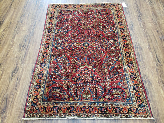 Antique Persian Sarouk Rug Hand Knotted Wool 3ft4in By 4ft10in
