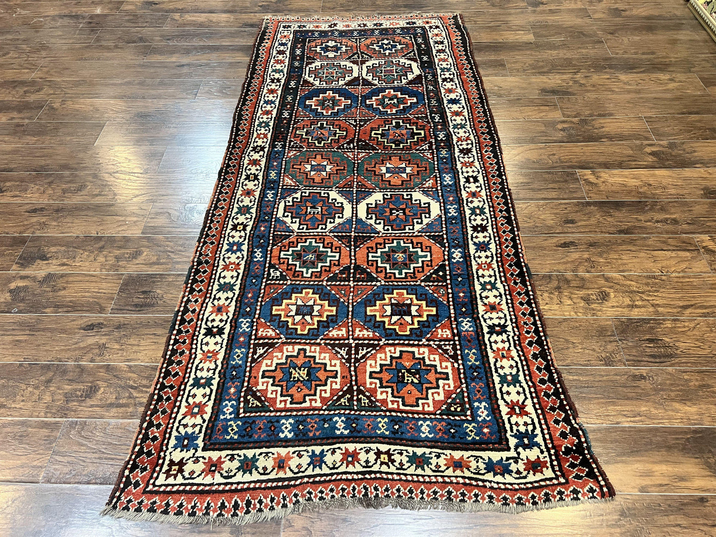 Antique Caucasian Kazak Runner Rug 4 X 9.5 Handmade Wool Hallway Carpet