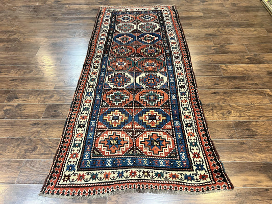 Antique Caucasian Kazak Runner Rug 4 X 9.5 Handmade Wool Hallway Carpet
