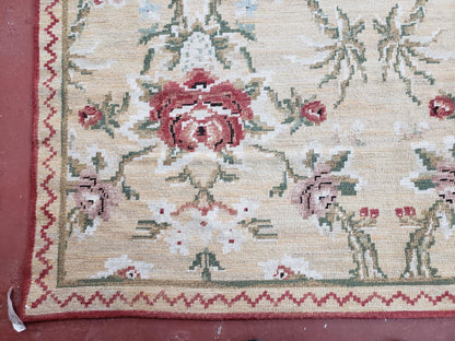 Needlepoint Rug 10x14 Wool Flatweave With English Floral Pattern In Pale Yellow Roses Handmade
