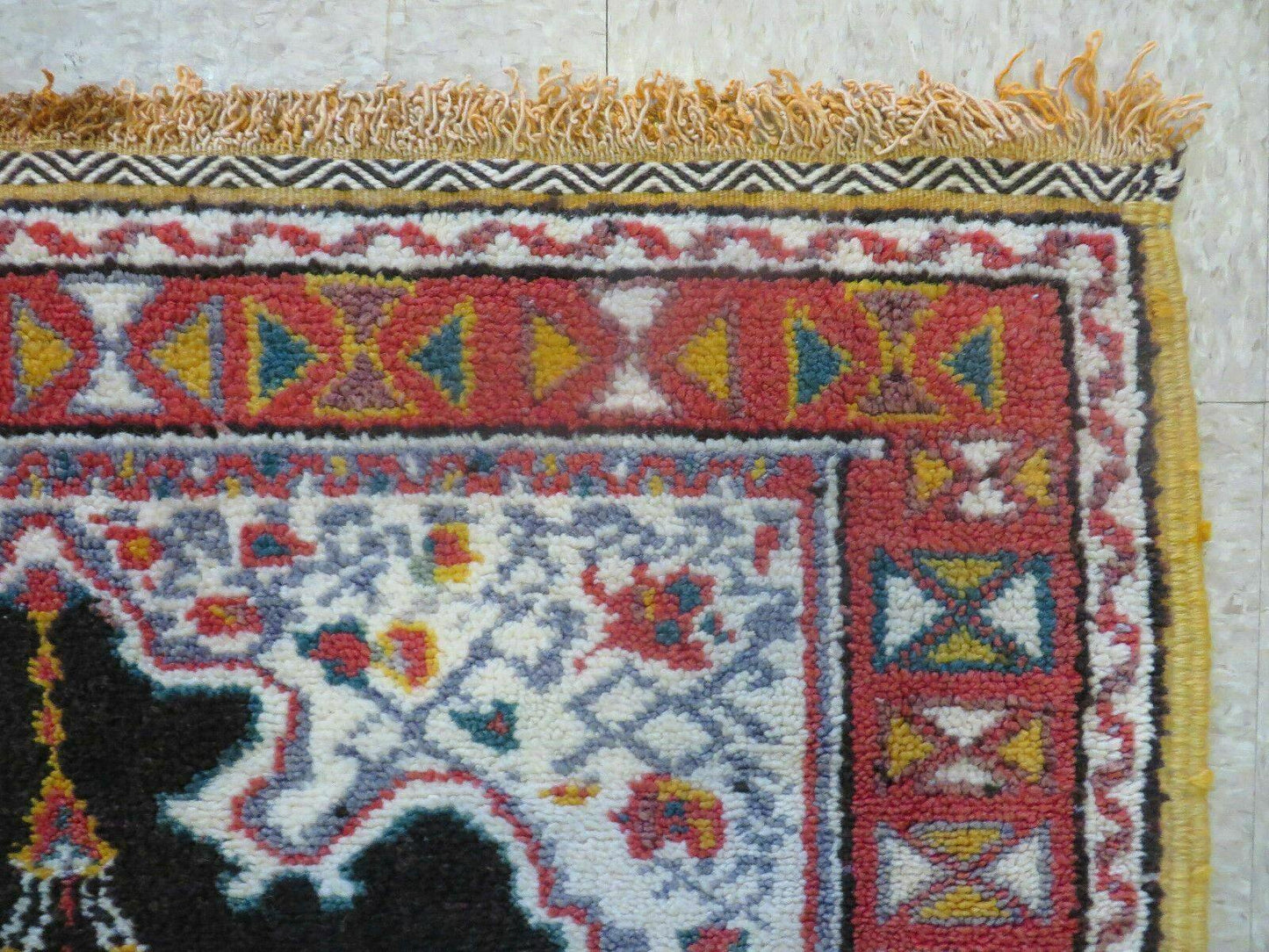 Moroccan Runner Rug 3x7 Hand Knotted Wool Double Mehrab Arches Black And Red Hallway Decor