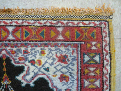 Moroccan Runner Rug 3x7 Hand Knotted Wool Double Mehrab Arches Black And Red Hallway Decor