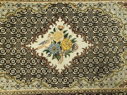 Persian Hand Knotted Rug 2 Ft 4 In By 3 Ft Birds And Flowers Wool Tabriz