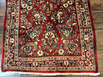 Red Persian Sarouk Rug 3x5.8 Antique Hand Knotted Wool Carpet 210 KPSI