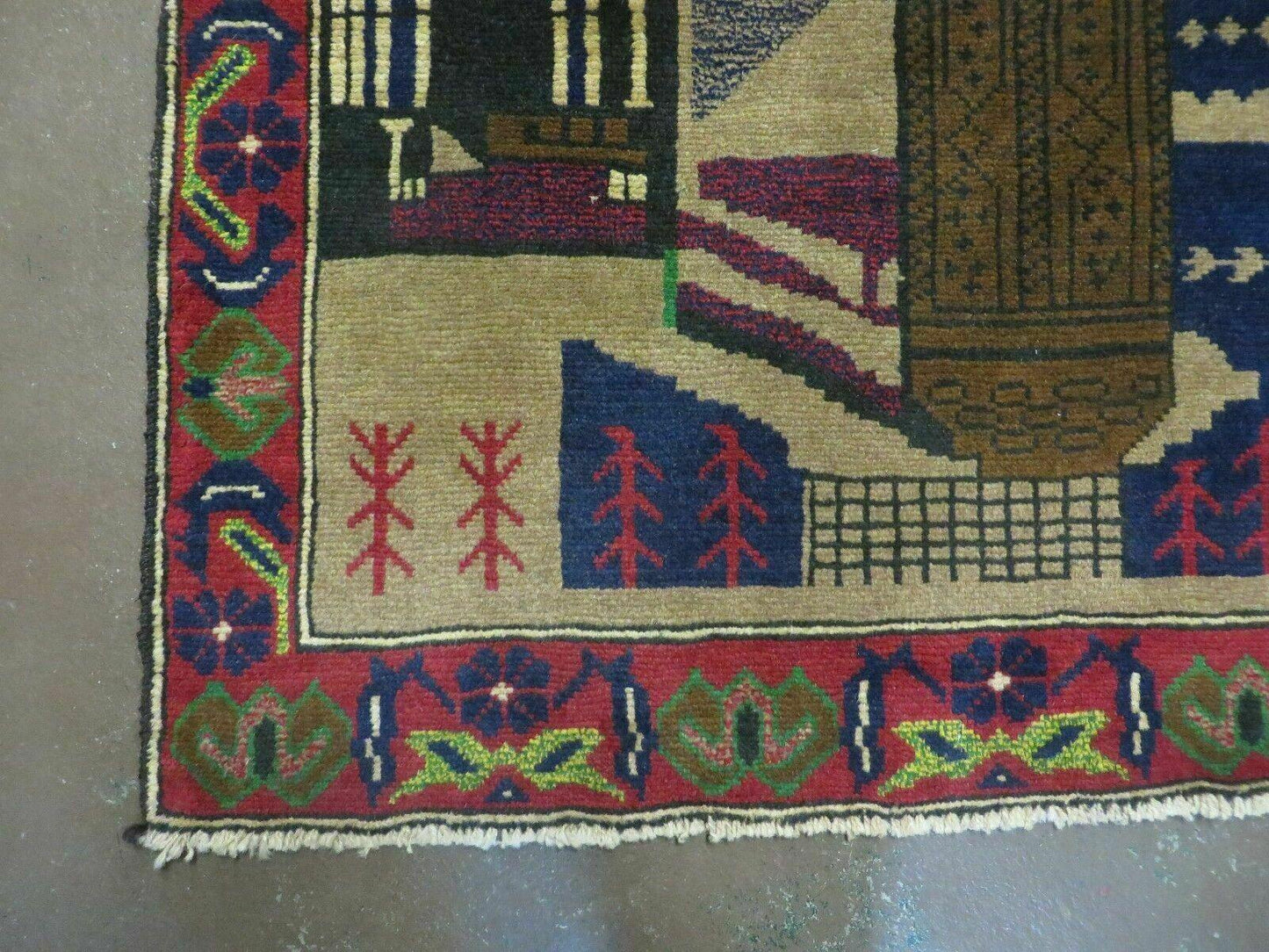 Afghan Balouch Pictorial Wool Rug Handmade Vintage Tribal 33 By 51 Inches