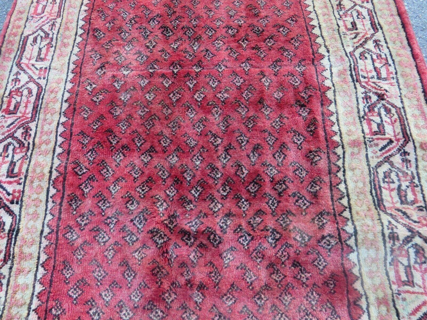 Antique Handmade Wool Runner Rug India Paisley Vintage Design 3 Foot 7 Inch by 10 Foot