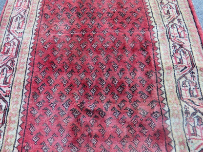 Antique Handmade Wool Runner Rug India Paisley Vintage Design 3 Foot 7 Inch by 10 Foot