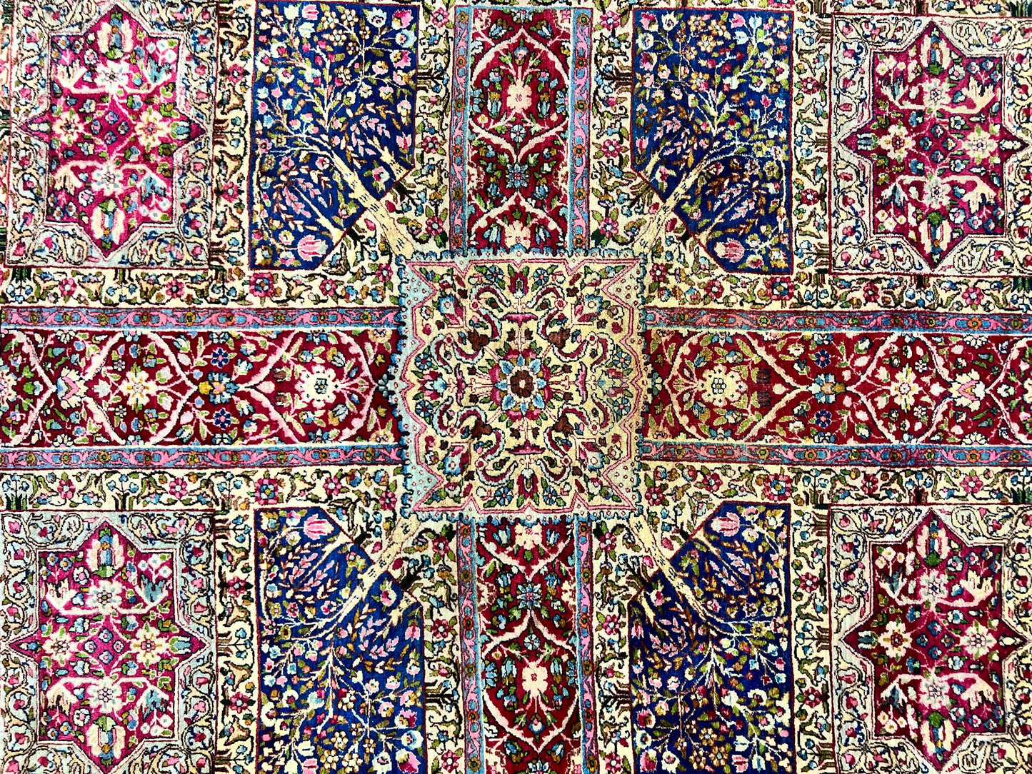 Persian Kirman Lavar Rug 8x9 Handmade Wool Carpet With Antique Floral Garden Panel Design