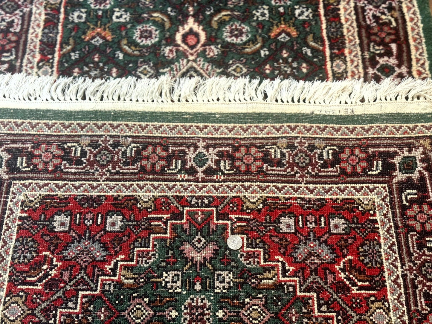 Indo Persian Bidjar Runner Rug 3x10 Green Red Hand Knotted Wool