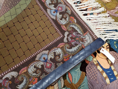 Semi Antique Persian Isfahan Pictorial Rug Handmade Wool Carpet 4x6 Decorative