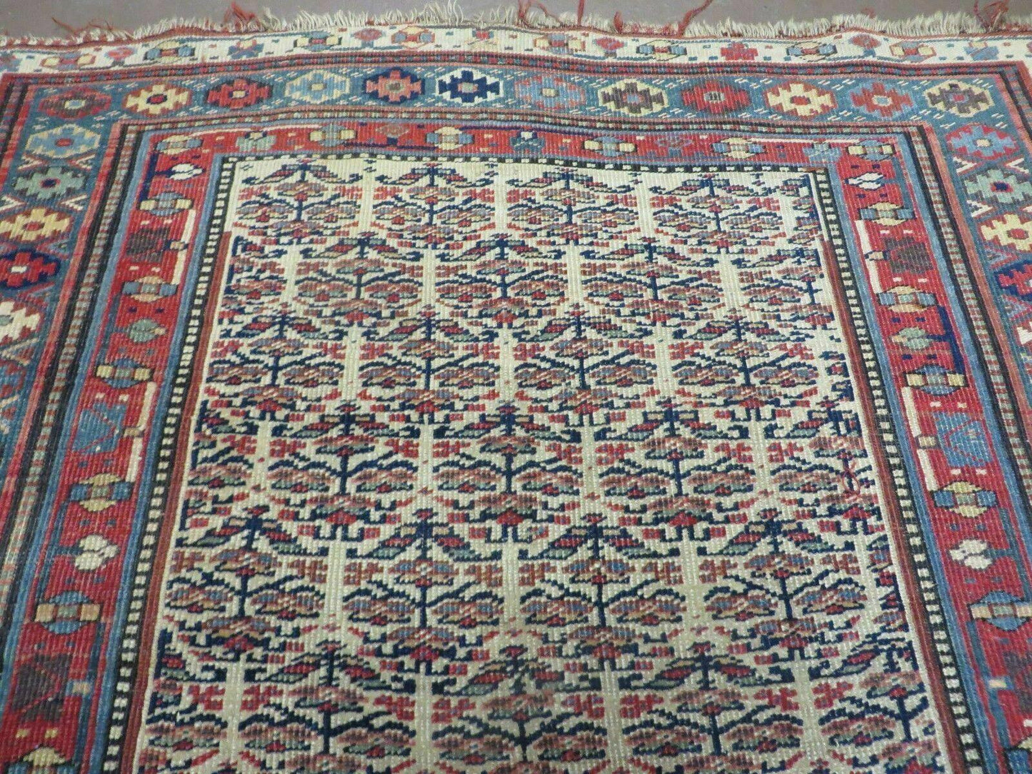 Antique Caucasian Kuba Wool Rug Runner Natural Vegetable Dye 53x107 Inches