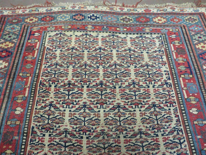 Antique Caucasian Kuba Wool Rug Runner Natural Vegetable Dye 53x107 Inches
