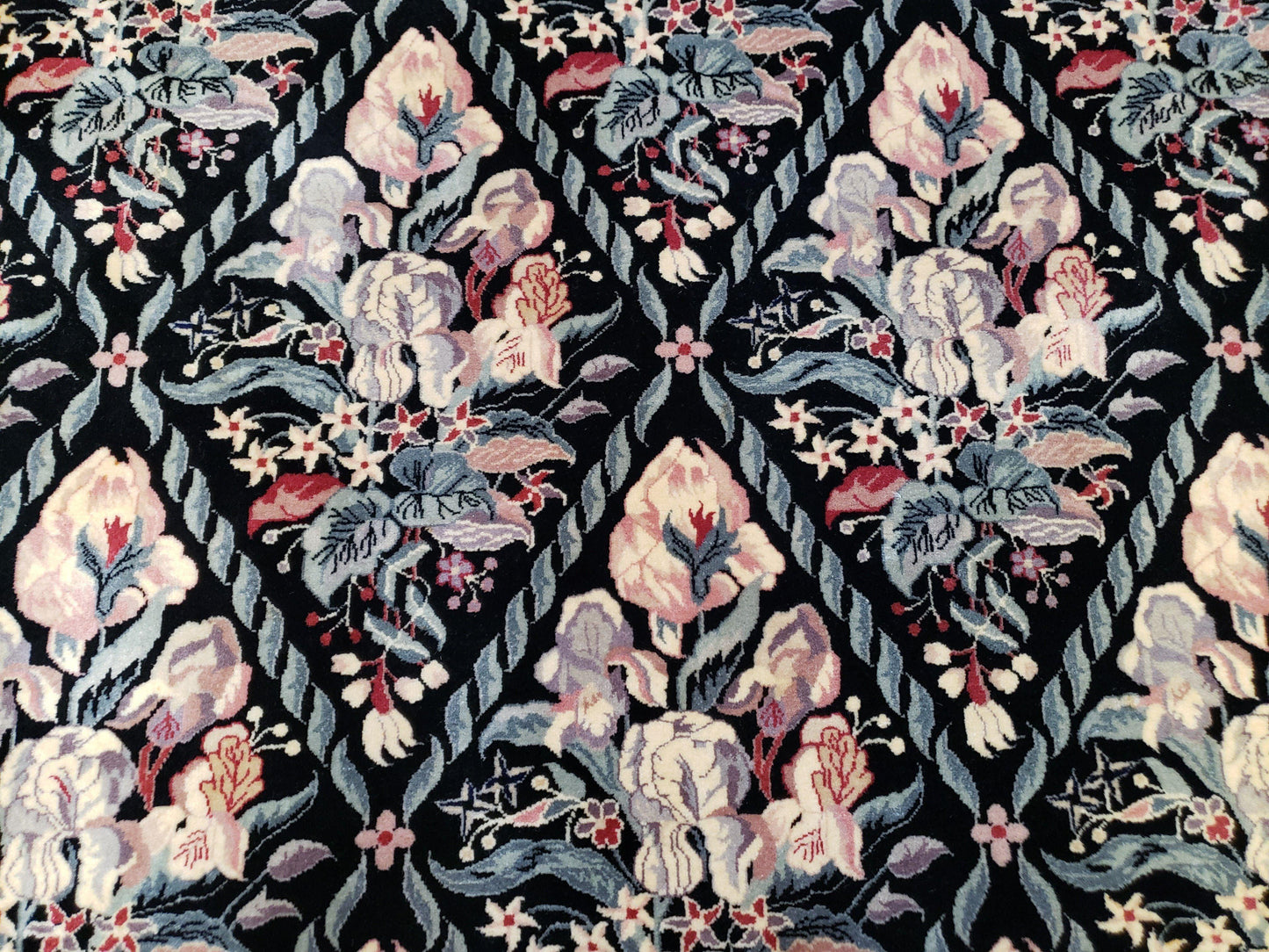 Black Kirman Rug Wool Handmade Floral Oriental Carpet 8x11 Room Size