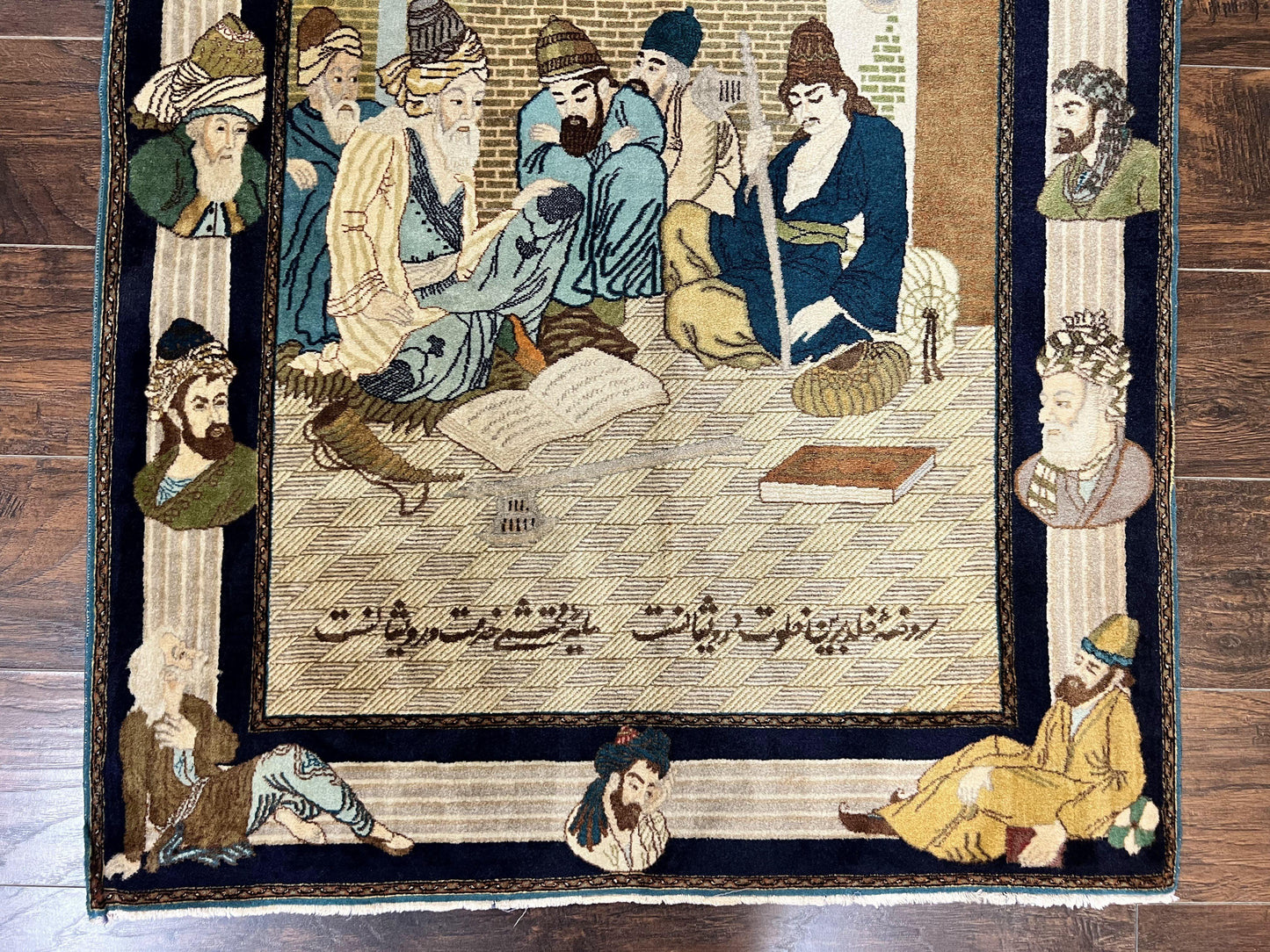 Persian Tabriz Pictorial Rug 3x5 Hand Knotted Wool Wall Hanging Vintage Semi Antique