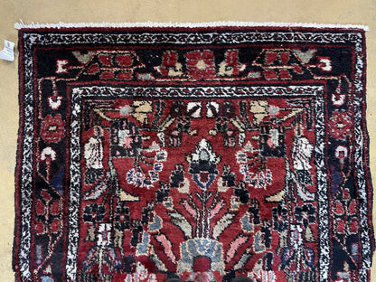 Antique Handmade Wool Rug Runner 3 Ft 4 In By 9 Ft Floral Organic Dyes Red