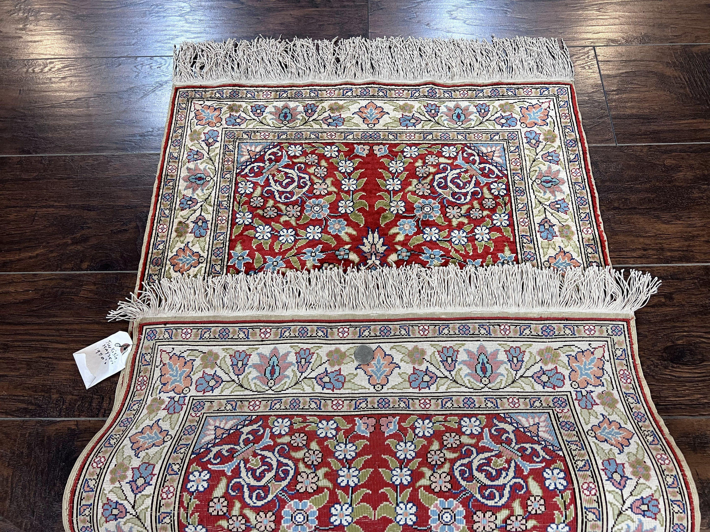 Silk Turkish Kayseri Rug 2x3 Hand Knotted Vintage Red Blue Carpet