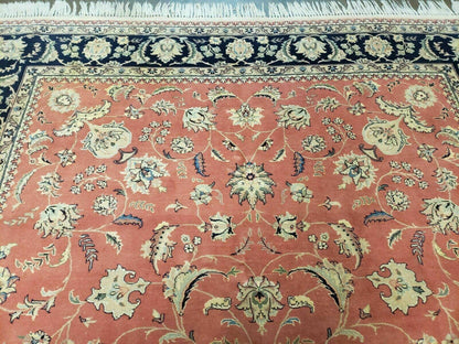 Vintage Oriental Floral Handmade Wool Rug 6x9 Feet With Vegetable Dyes Red