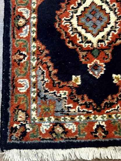 Indo Persian Wool Rug 2x3 Navy Terracotta