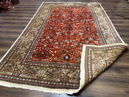Persian Tabriz Rug 6x10 Burnt Orange Floral Deer