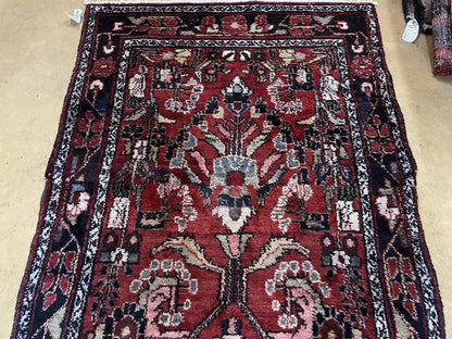 Antique Handmade Wool Rug Runner 3 Ft 4 In By 9 Ft Floral Organic Dyes Red