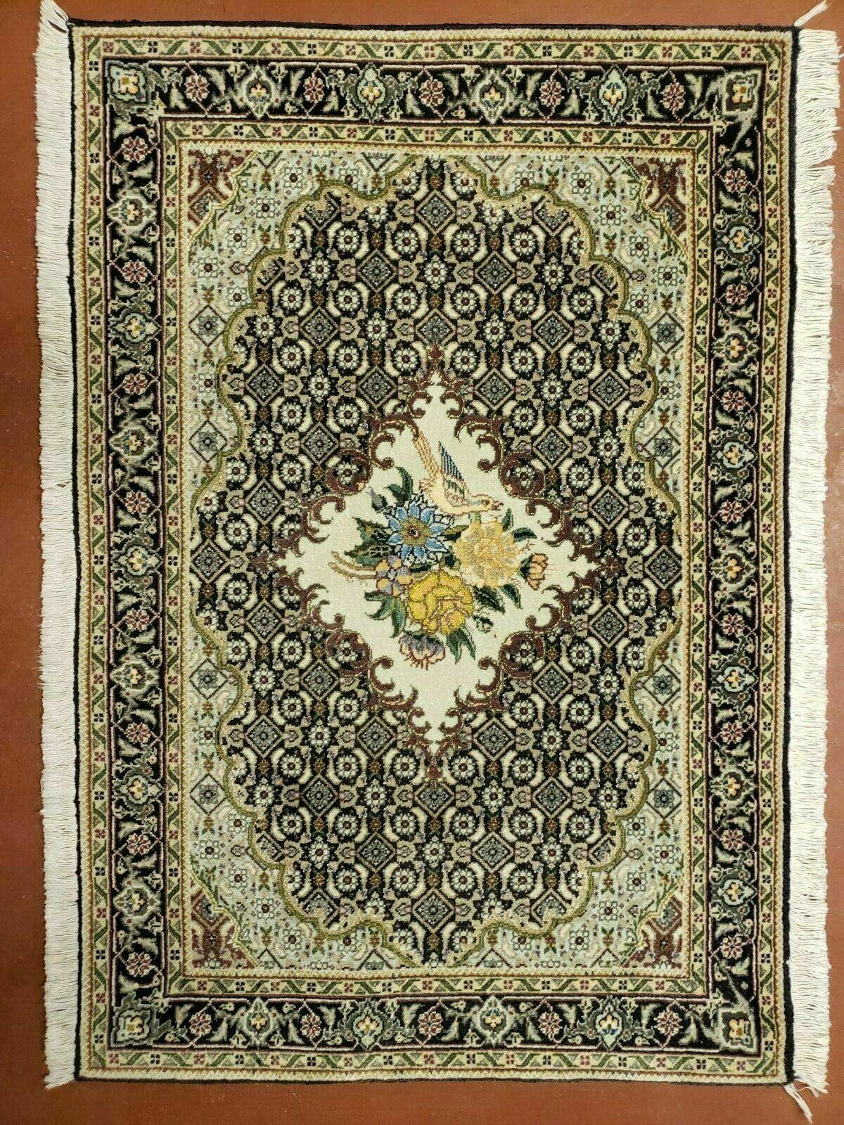 Persian Hand Knotted Rug 2 Ft 4 In By 3 Ft Birds And Flowers Wool Tabriz