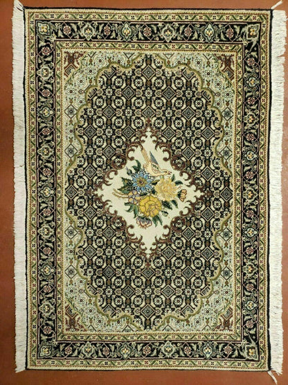 Persian Hand Knotted Rug 2 Ft 4 In By 3 Ft Birds And Flowers Wool Tabriz