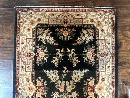 Persian Runner Rug Handmade Wool Floral Allover 2.7x21 Dark Green Beige Hallway Runner