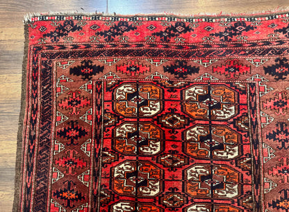 Antique Turkoman Rug Hand Knotted Wool Runner Red 3.7 By 6.7 Feet Home Decor