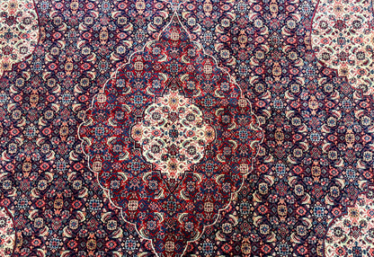 Persian Tabriz Rug 11x14 Navy Blue Herati Wool Carpet With Medallion