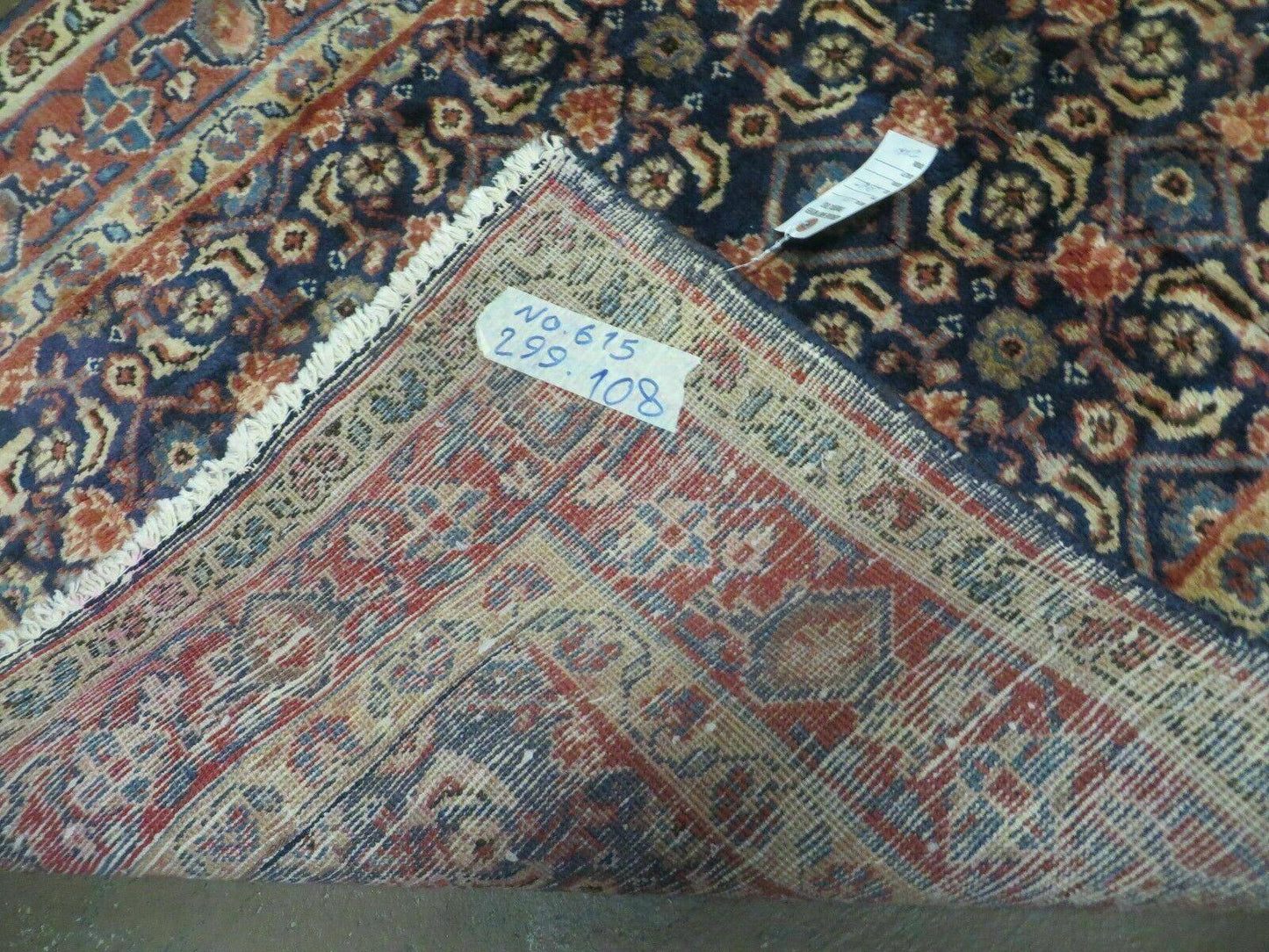 Antique Indian Floral Wool Runner Rug Handmade Oriental Blue 3ft7in X 10ft