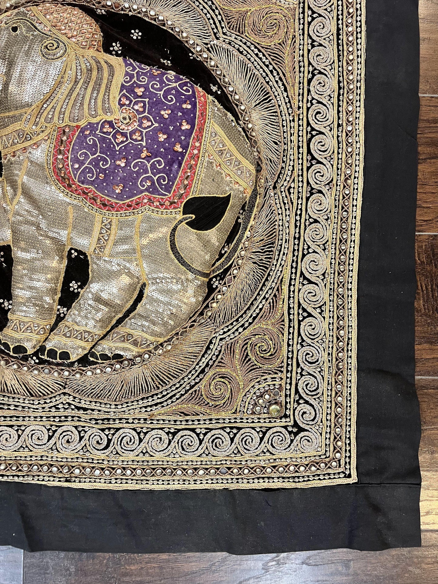 Indian Embroidery Tapestry 3x3 Elephant Design Handcrafted Wool Needlepoint Beadwork